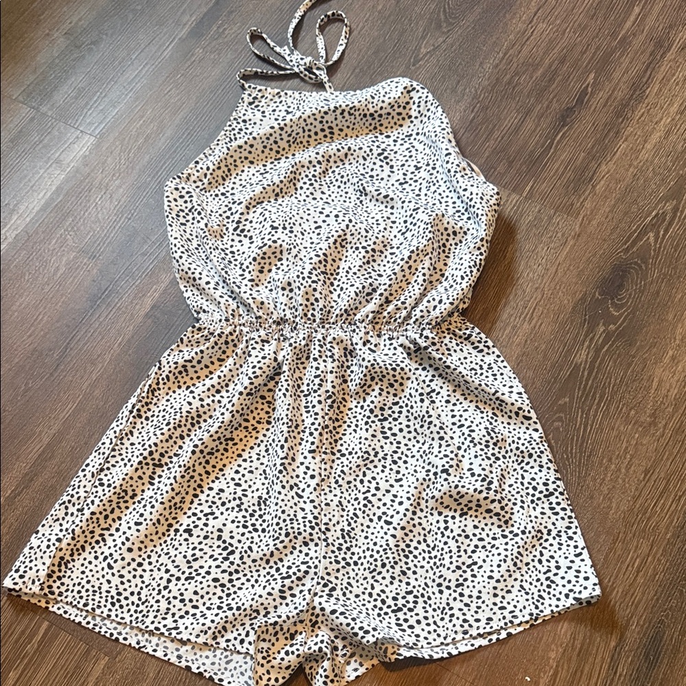 $ Clearance Sale $ Shein Black and White Dotted Halter Romper - Picture 1 of 4